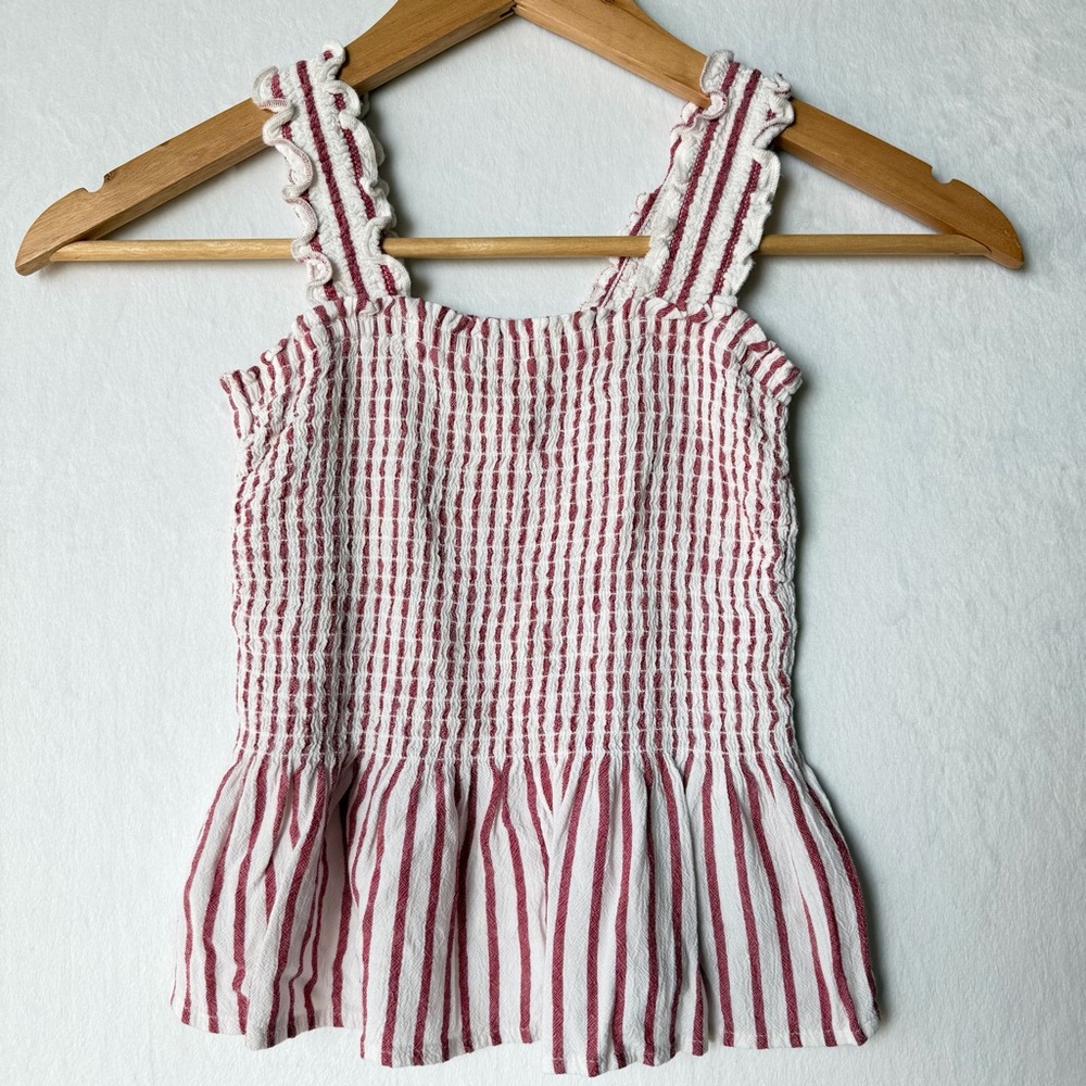 Hollister White Tank with Red Stripe Smocking and ruffle bottom